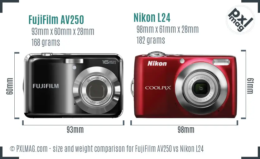 FujiFilm AV250 vs Nikon L24 size comparison