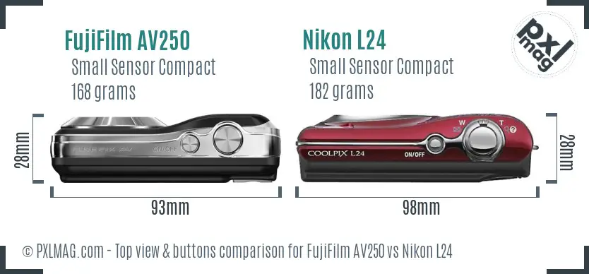 FujiFilm AV250 vs Nikon L24 top view buttons comparison