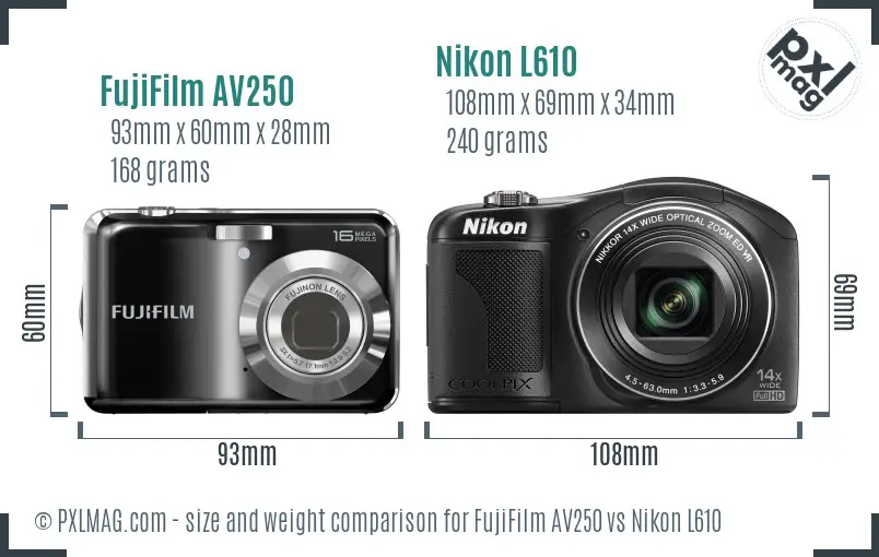 FujiFilm AV250 vs Nikon L610 size comparison