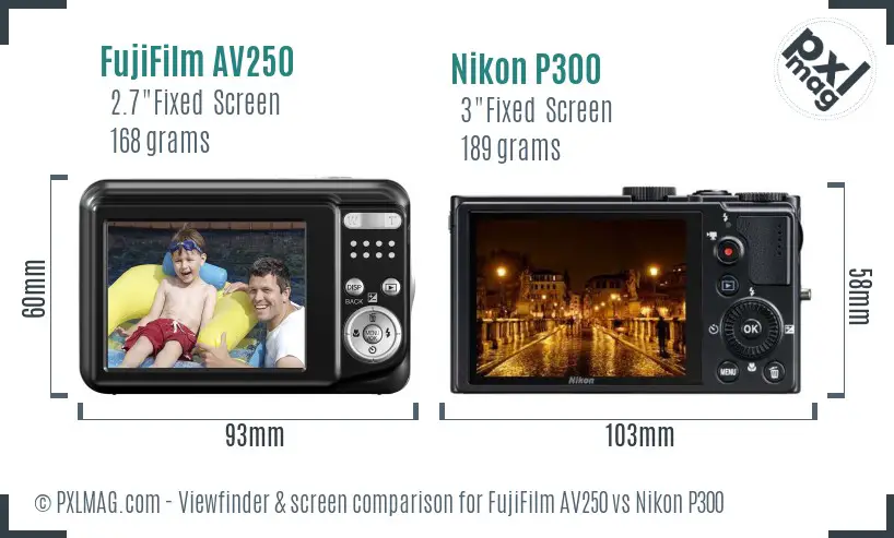 FujiFilm AV250 vs Nikon P300 Screen and Viewfinder comparison FujiFilm AV250 vs Nikon P300 Screen and Viewfinder comparison