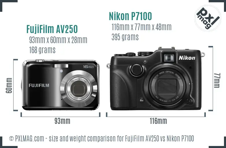 FujiFilm AV250 vs Nikon P7100 size comparison