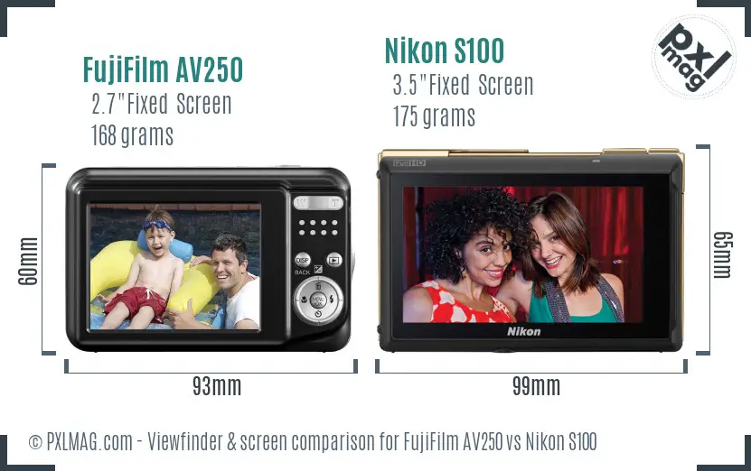 FujiFilm AV250 vs Nikon S100 Screen and Viewfinder comparison