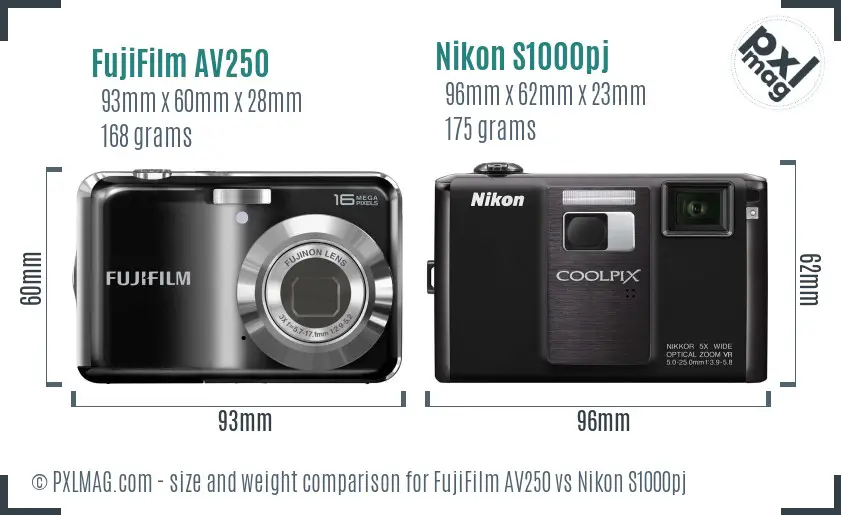 FujiFilm AV250 vs Nikon S1000pj size comparison