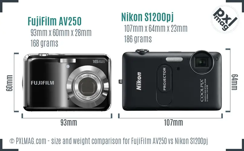 FujiFilm AV250 vs Nikon S1200pj size comparison
