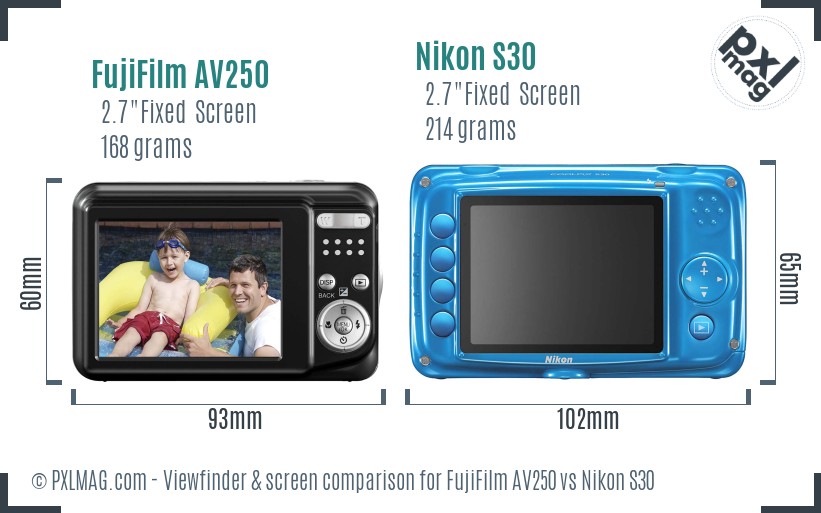 FujiFilm AV250 vs Nikon S30 Screen and Viewfinder comparison