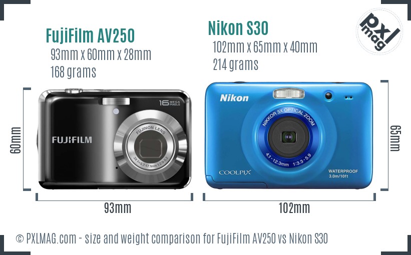 FujiFilm AV250 vs Nikon S30 size comparison FujiFilm AV250 vs Nikon S30 size comparison