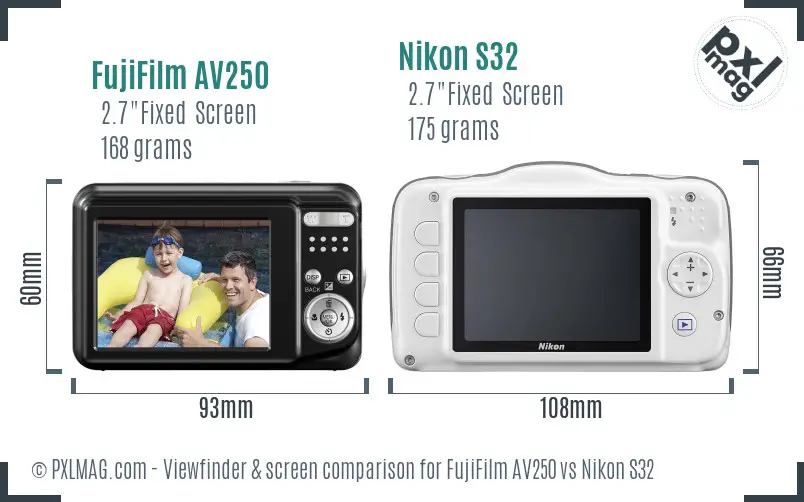 FujiFilm AV250 vs Nikon S32 Screen and Viewfinder comparison