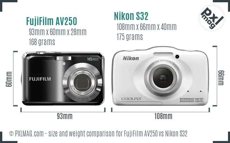 FujiFilm AV250 vs Nikon S32 size comparison