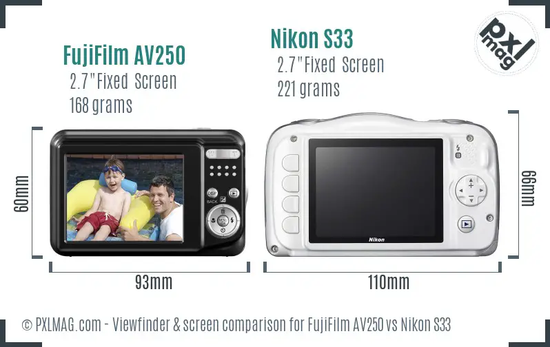 FujiFilm AV250 vs Nikon S33 Screen and Viewfinder comparison