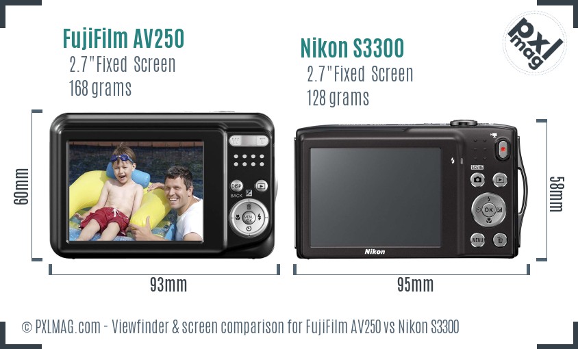 FujiFilm AV250 vs Nikon S3300 Screen and Viewfinder comparison