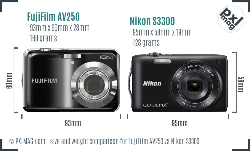 FujiFilm AV250 vs Nikon S3300 size comparison FujiFilm AV250 vs Nikon S3300 size comparison