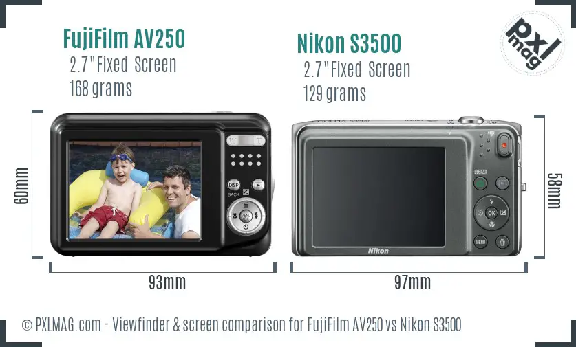 FujiFilm AV250 vs Nikon S3500 Screen and Viewfinder comparison FujiFilm AV250 vs Nikon S3500 Screen and Viewfinder comparison