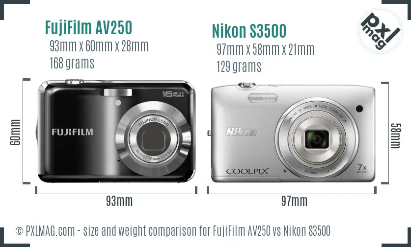 FujiFilm AV250 vs Nikon S3500 size comparison FujiFilm AV250 vs Nikon S3500 size comparison