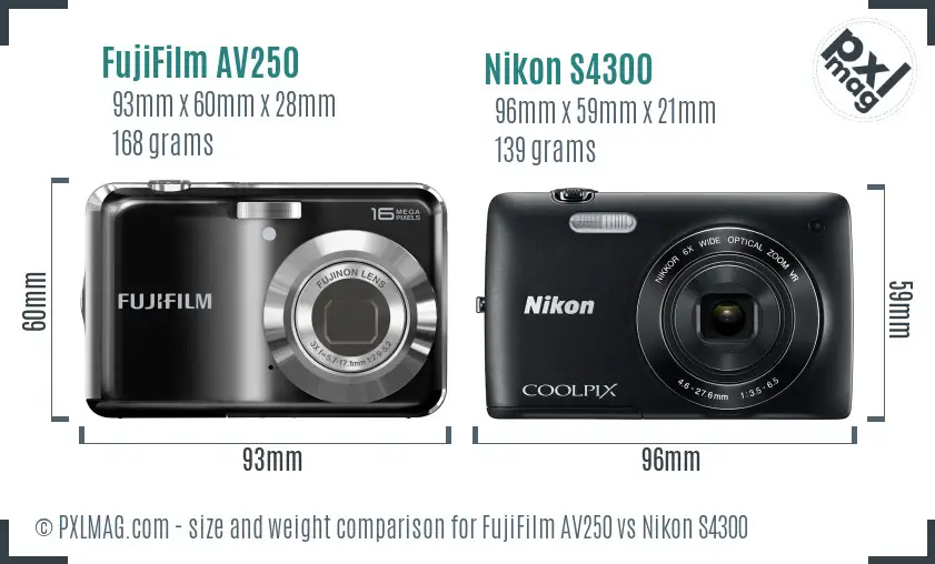 FujiFilm AV250 vs Nikon S4300 size comparison FujiFilm AV250 vs Nikon S4300 size comparison