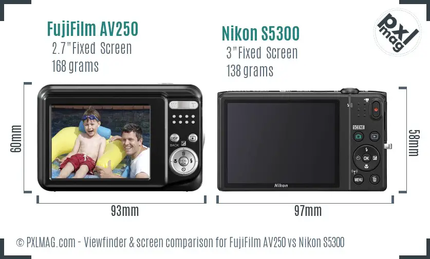 FujiFilm AV250 vs Nikon S5300 Screen and Viewfinder comparison FujiFilm AV250 vs Nikon S5300 Screen and Viewfinder comparison