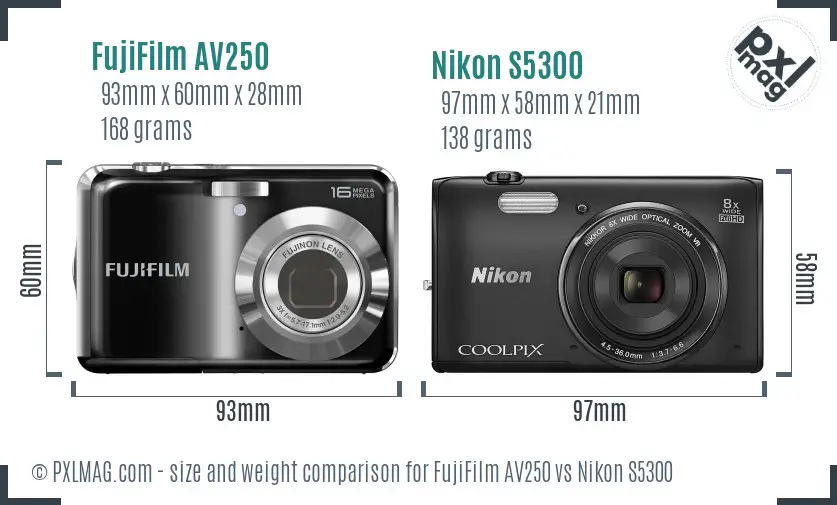 FujiFilm AV250 vs Nikon S5300 size comparison FujiFilm AV250 vs Nikon S5300 size comparison