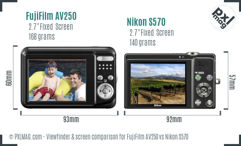 FujiFilm AV250 vs Nikon S570 Screen and Viewfinder comparison