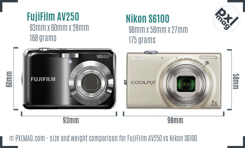 FujiFilm AV250 vs Nikon S6100 size comparison