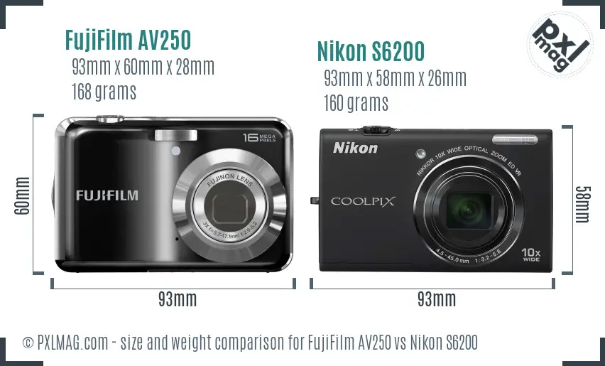 FujiFilm AV250 vs Nikon S6200 size comparison FujiFilm AV250 vs Nikon S6200 size comparison