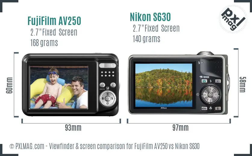 FujiFilm AV250 vs Nikon S630 Screen and Viewfinder comparison