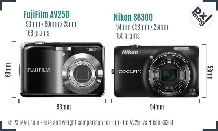 FujiFilm AV250 vs Nikon S6300 size comparison