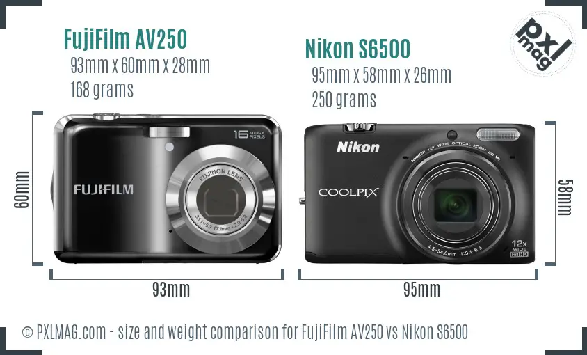 FujiFilm AV250 vs Nikon S6500 size comparison