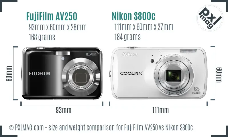 FujiFilm AV250 vs Nikon S800c size comparison FujiFilm AV250 vs Nikon S800c size comparison