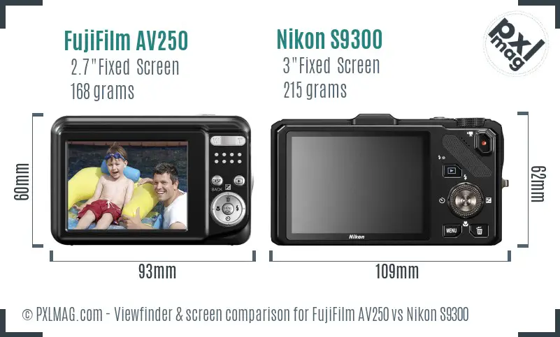 FujiFilm AV250 vs Nikon S9300 Screen and Viewfinder comparison