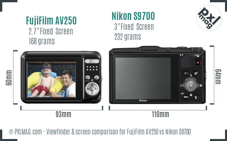FujiFilm AV250 vs Nikon S9700 Screen and Viewfinder comparison