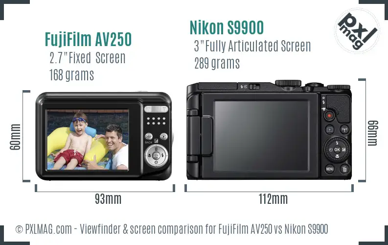 FujiFilm AV250 vs Nikon S9900 Screen and Viewfinder comparison