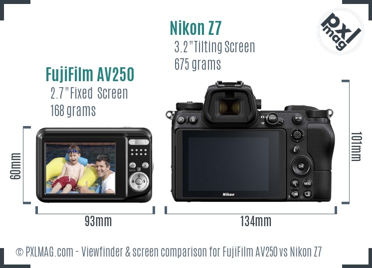 FujiFilm AV250 vs Nikon Z7 Screen and Viewfinder comparison