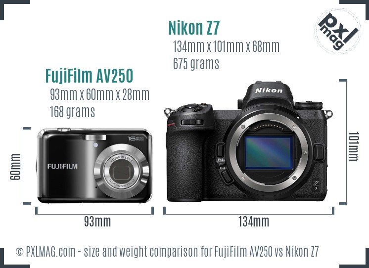 FujiFilm AV250 vs Nikon Z7 size comparison