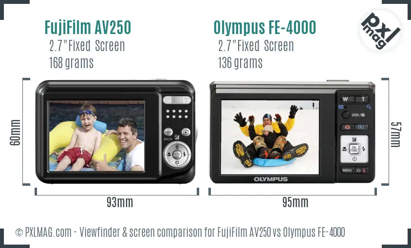 FujiFilm AV250 vs Olympus FE-4000 Screen and Viewfinder comparison