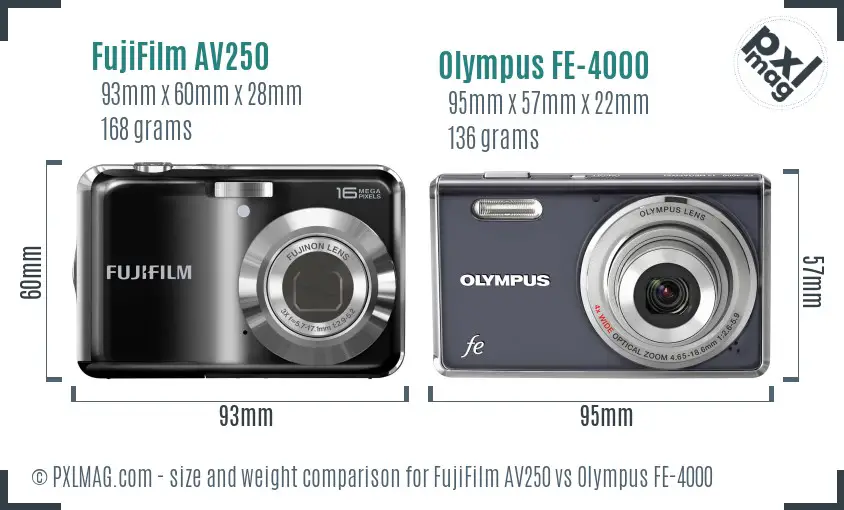 FujiFilm AV250 vs Olympus FE-4000 size comparison
