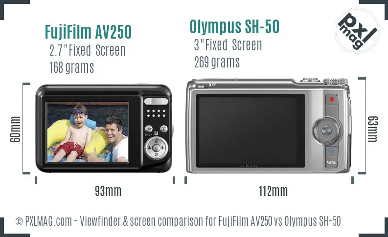 FujiFilm AV250 vs Olympus SH-50 Screen and Viewfinder comparison