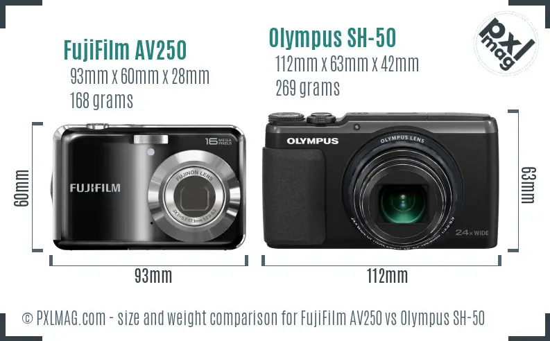 FujiFilm AV250 vs Olympus SH-50 size comparison