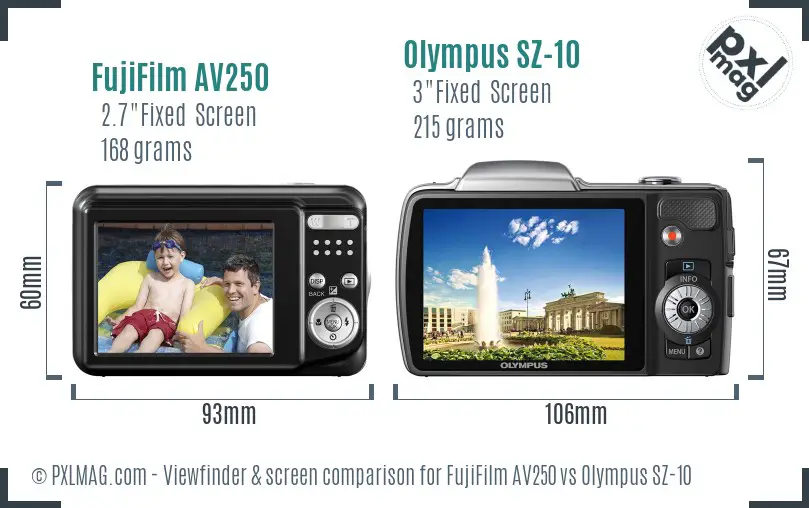 FujiFilm AV250 vs Olympus SZ-10 Screen and Viewfinder comparison