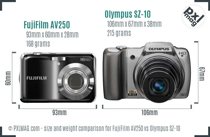 FujiFilm AV250 vs Olympus SZ-10 size comparison