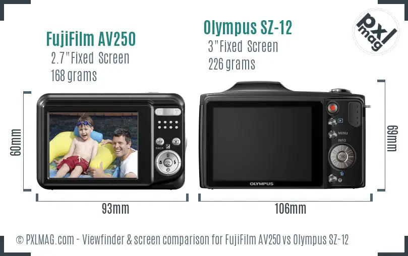 FujiFilm AV250 vs Olympus SZ-12 Screen and Viewfinder comparison