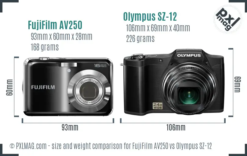 FujiFilm AV250 vs Olympus SZ-12 size comparison