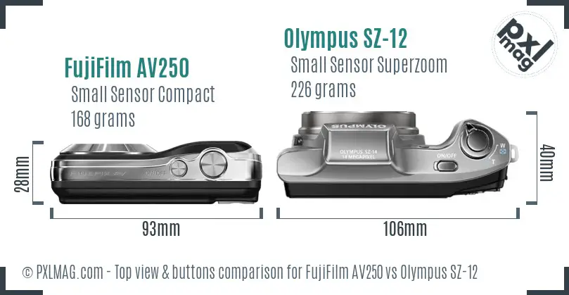 FujiFilm AV250 vs Olympus SZ-12 top view buttons comparison