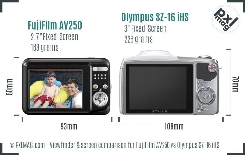 FujiFilm AV250 vs Olympus SZ-16 iHS Screen and Viewfinder comparison FujiFilm AV250 vs Olympus SZ-16 iHS Screen and Viewfinder comparison