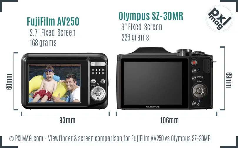 FujiFilm AV250 vs Olympus SZ-30MR Screen and Viewfinder comparison FujiFilm AV250 vs Olympus SZ-30MR Screen and Viewfinder comparison