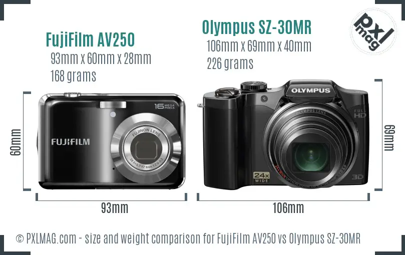 FujiFilm AV250 vs Olympus SZ-30MR size comparison FujiFilm AV250 vs Olympus SZ-30MR size comparison
