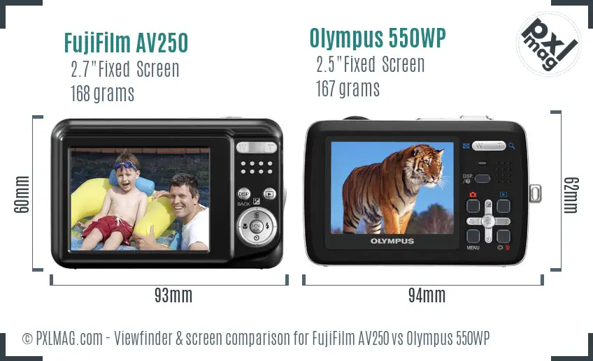 FujiFilm AV250 vs Olympus 550WP Screen and Viewfinder comparison