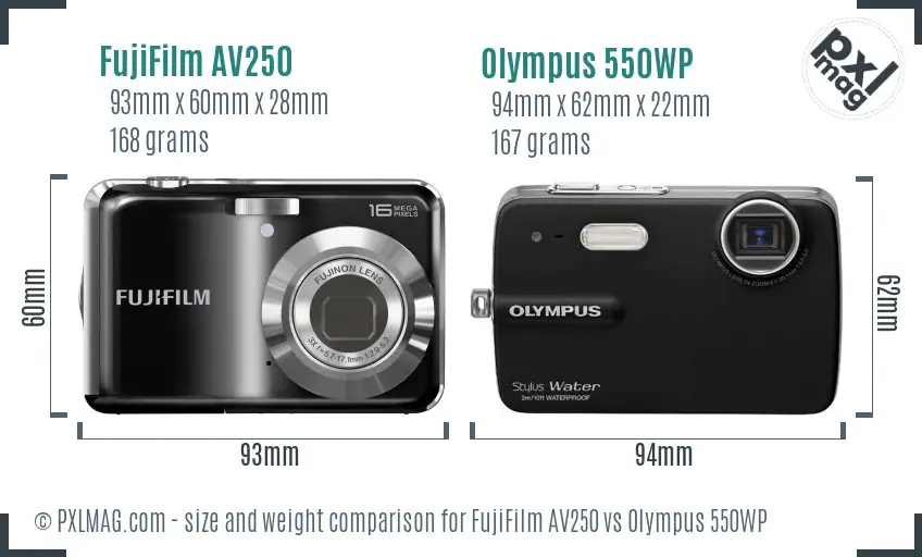 FujiFilm AV250 vs Olympus 550WP size comparison
