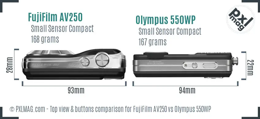 FujiFilm AV250 vs Olympus 550WP top view buttons comparison