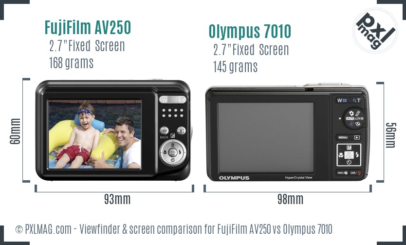 FujiFilm AV250 vs Olympus 7010 Screen and Viewfinder comparison