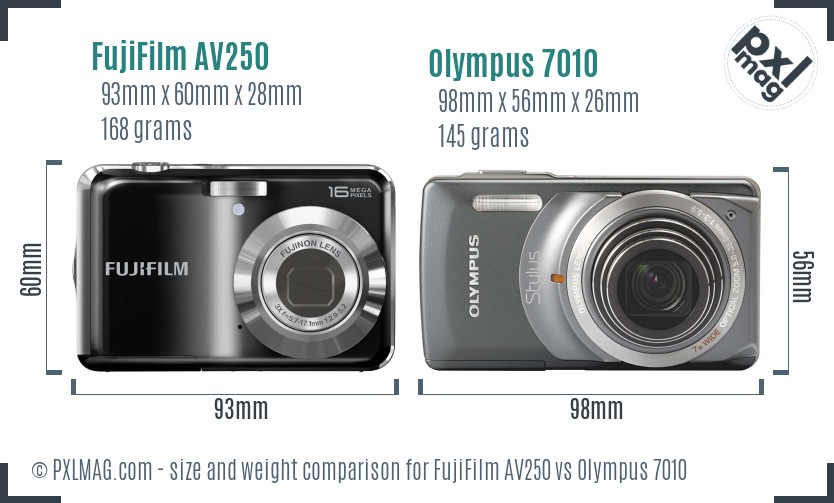 FujiFilm AV250 vs Olympus 7010 size comparison FujiFilm AV250 vs Olympus 7010 size comparison