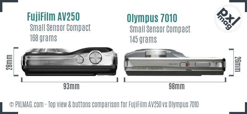 FujiFilm AV250 vs Olympus 7010 top view buttons comparison